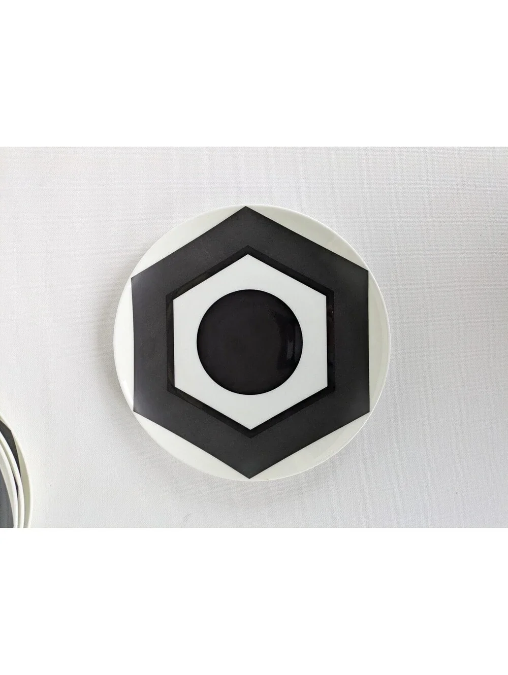 Vintage 1970s Set of 4 Black & White Geometric Bone China Small Plates, Japan
